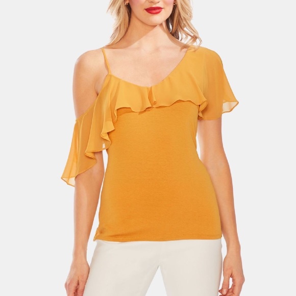 Vince Camuto Ruffled One Shoulder Yellow Blouse XL - Picture 4 of 4
